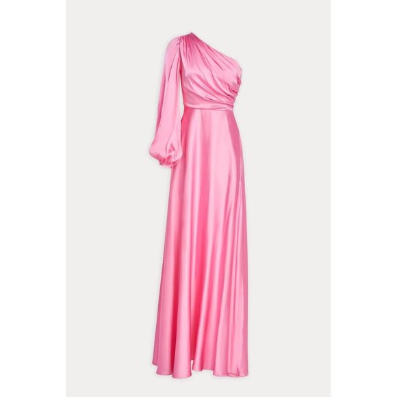 AMUR Elsabet One Shoulder Gown Calla Lily Pink Satin One Shoulder - Picture 3 of 7